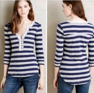 Little Yellow Button from Anthropologie Sassari Striped Henley Top Size XSmall